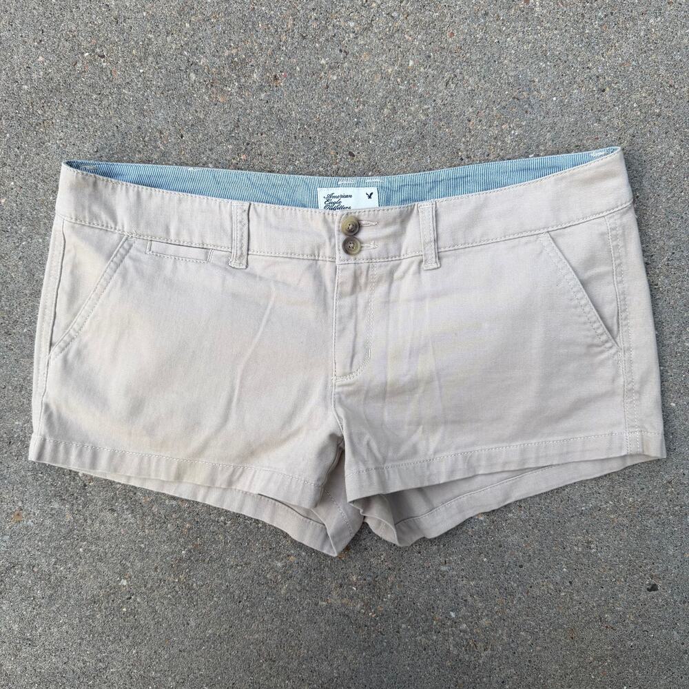 Y2K American Eagle Khaki Low Rise Micro Mini Stretch Shorts Size 10